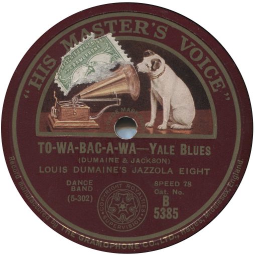 HMV B-5385 label image 'To-Wa-Bac-A-Wa' Louis Dumaine's Jazzola Eight